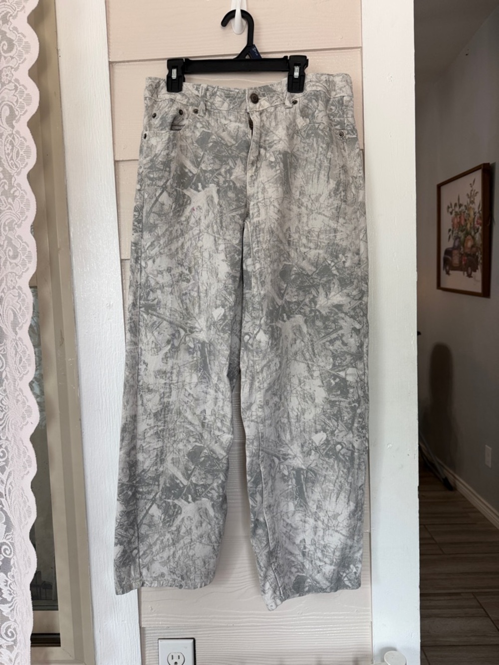 Girls Gray Marble-Print Wide Leg Jeans